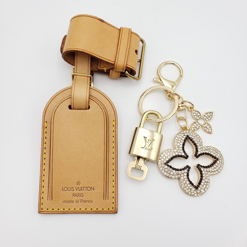 Authentic Louis Vuitton Luggage Nametag and Gold Padlock with Unbranded Keycharm